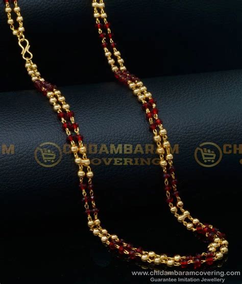Buy Gold Plated Double Line Gold Beads and Crystal Mani Chain for Women