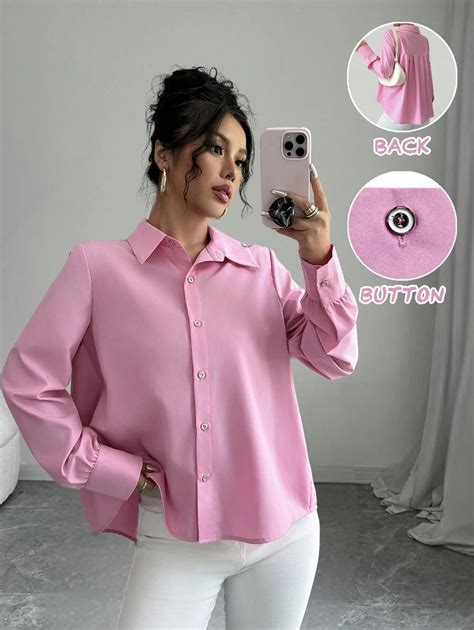 SHEIN Clasi Women Casual Elegant Pleated Back Design Long Sleeve Shirt ...