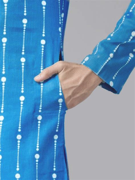 Blue & White Printed Straight Kurta for mens – See Designs