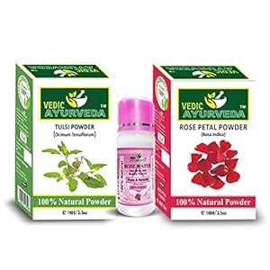 VEDICAYURVEDA Tulsi Powder & Rose Petal Powder for glowing skin, Use ...