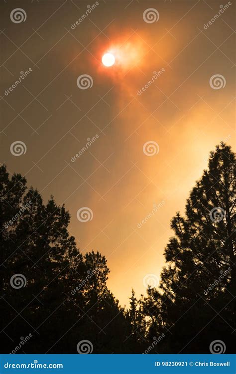 Sun through Wildfire Smoke Sisters Oregon 2017 Stock Image - Image of ...