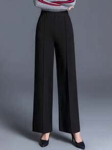 Women Daily Wear Solid Color Wide Leg Pants | SHEIN USA