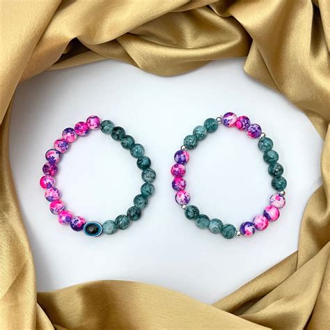 High Quality Adjustable Tie-Dye Glass Beads Bracelet With Evil Eye ...