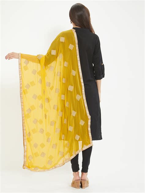 Yellow Embroidered Chiffon Dupatta Dupatta Bazaar