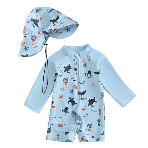 Boys Swim Shirt Toddler Boy Marine Animal Print Sun Protection Onepiece ...
