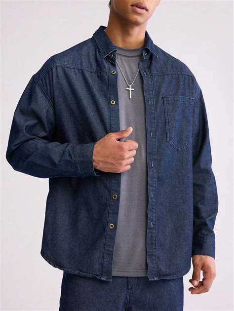 Forever 21 Men's Casual Fashion Pocket Patched Relaxed Denim Shirt ...