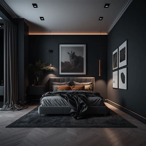 Dark Modern Bedroom with Black Walls