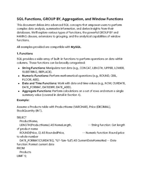 SQL Functions, GROUP BY & HAVING Clauses Explained - Studocu