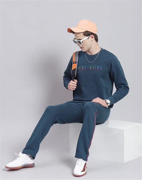 Buy Men Teal Blue Solid Round Neck Full Sleeve Tracksuit Online in ...