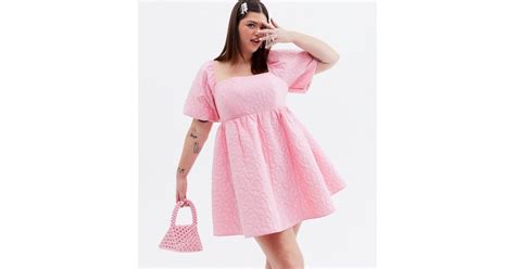 Pretty in Pink Curves Puff Sleeve Mini Dress | New Look