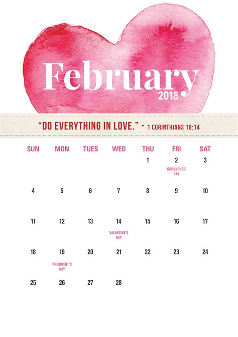 February 2018 Calendar Printable - Christianbook.com Blog