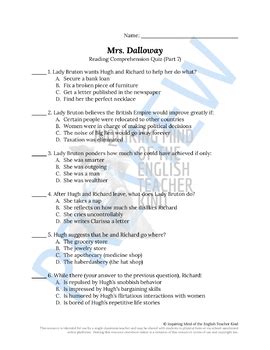 Mrs. Dalloway by Virginia Woolf Quiz Bundle with Answer Keys (Printable)