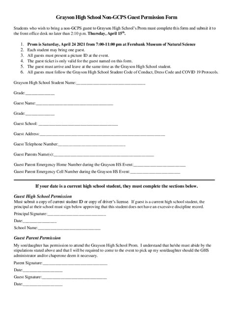Fillable Online Grayson High School Non-GCPS Guest Permission Form Fax ...