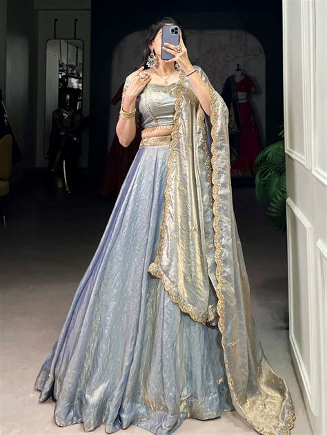 Sky Blue Fendi Embroidered Lehenga Choli with Sequins Work Dupatta ...