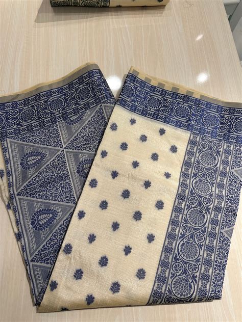 Blue Semi Tussar Saree SL0042 – Southloom.com - Kerala Handloom and ...