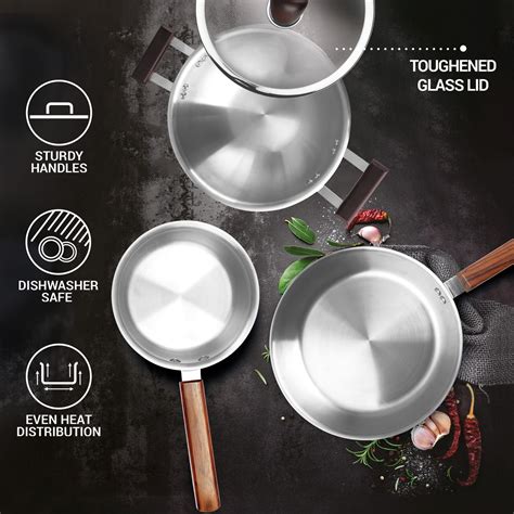 Buy Triply 4Pc Set Sauce Pan, Frying Pan, Kadhai with Glass Lid Online ...