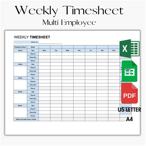 Weekly Timesheet Template For Multiple Employees Google Sheet & Excel ...