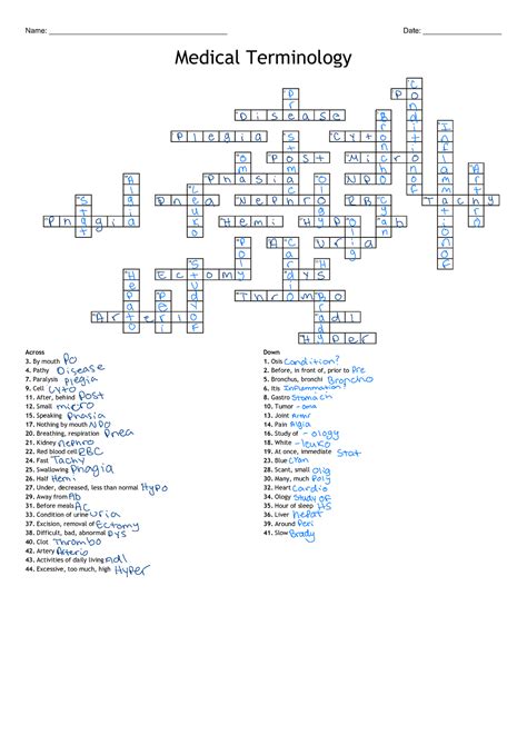 7 Chapter Medical Terminology - Across 3. By mouth 4. Pathy 7 ...