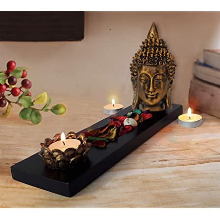 Buy TIED RIBBONS Buddha Head Statue Tealight Candle Holder with Tray ...