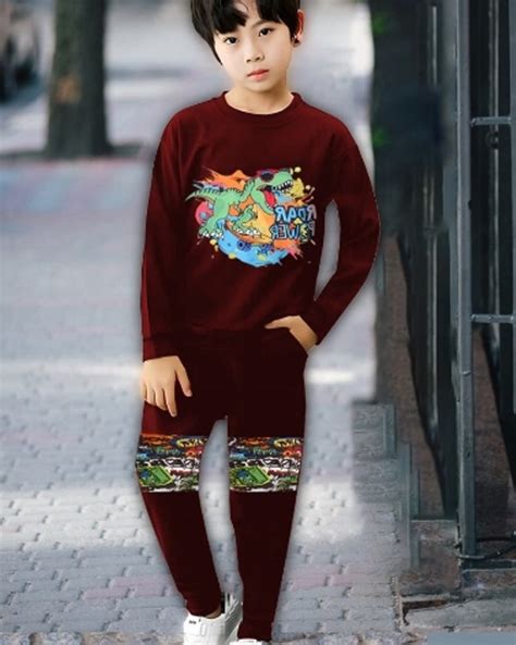 Maroon and Roar Power Digital Print Boys' Matching Outfit