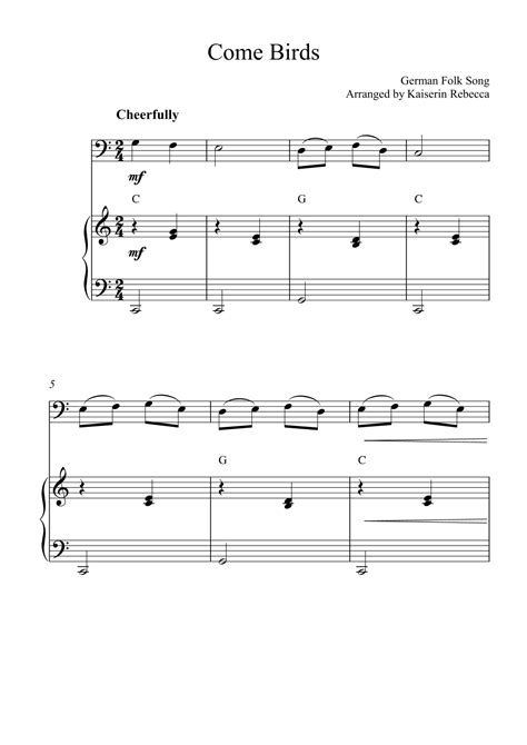 Come Birds (arr. Kaiserin Rebecca) by German Folk Song Sheet Music for ...