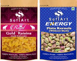 Soft Art Dry fruits combo of Gold Kishmish & Pista Kernels Without ...