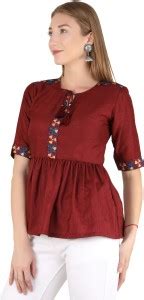UNFAKENOW Casual Cuffed Sleeve Embroidered Women Maroon Top - Buy ...
