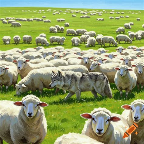 Wolf hiding in sheep flock on Craiyon