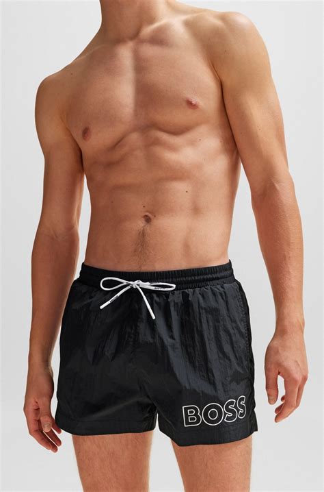 BOSS - Quick-drying swim shorts with outline logo