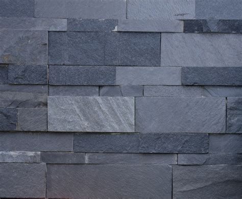 Black Multi Size Strip Rough Textured Stacked Natural Stone Wall ...