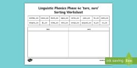 Linguistic Phonics Phase 4c 'ture, sure' Word Worksheet