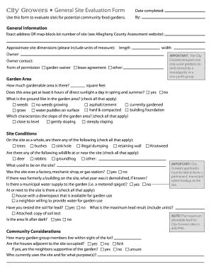 Fillable Online City Growers General Site Evaluation Form Fax Email ...