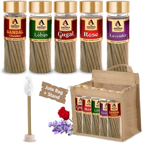 The Aroma Factory Rose,Sandal,Gugal,Loban & Lavender Dhoop Sticks for ...