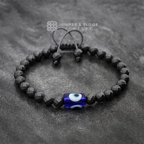 Hematite Beaded Blue Evil Eye Bracelet