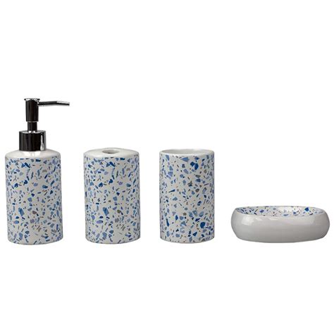 Home Basics, Blue Trendy Terrazzo 4 Piece Ceramic Bath Accessory Set ...