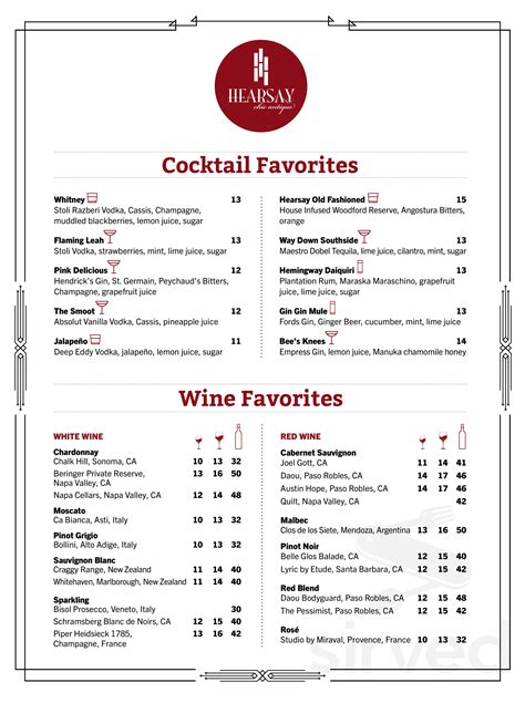 Hearsay On The Waterway menu in The Woodlands, Texas, USA