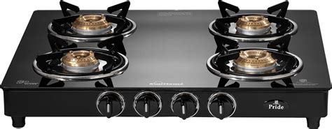 Sunflame Pride 4 Burner Gas Stove | 2 Medium and 2 Small Brass Burners ...