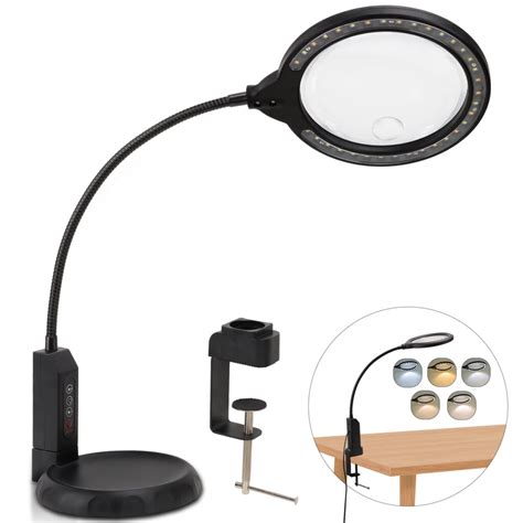 10X Magnifying Glass with Light and Stand, 2- in- 1 Flexible Gooseneck Magnifying Desk Lamp ...