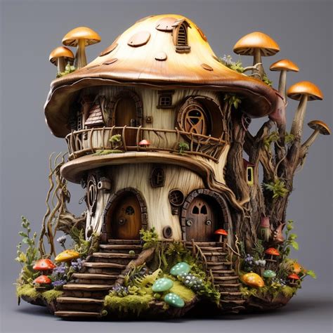 Fantasy stump house with beetle and bee | Premium AI-generated image