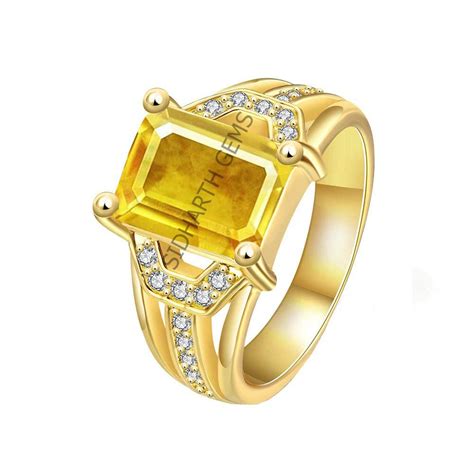 Buy Jemskart 10.25 Ratti Yellow Sapphire Ring Adjustable Pukhraj Gold ...