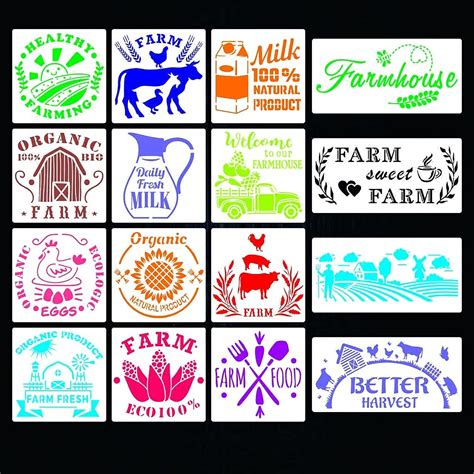 Buy 16pcs Farmhouse Painting Stencils, Large Farm Template, Hollow ...