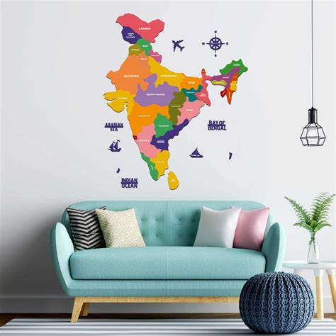 Colourful Wooden India Map for wall | Wooden India map wallart | Map o ...