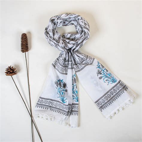 Grey Floral Block Printed Cotton Stole For Women – Dmaasa