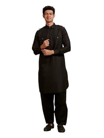 Buy DIWAS BY MANYAVAR Men's Art Silk Solid Pathani Kurta Set (Black,S ...