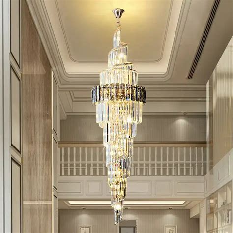 HDC Spiral High Ceiling Light Fixture Long Crystal Chandelier For Foye