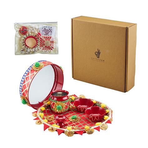 HATHKAAM Karwachauth Thali Set for Women 11 PC Indian Decorative Pooja ...