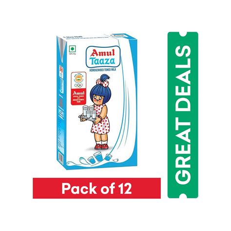 Amul Taaza Toned Milk (Tetra Pak) - Pack of 12