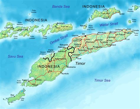 Large relief map of Indonesia and East Timor with roads | East Timor ...