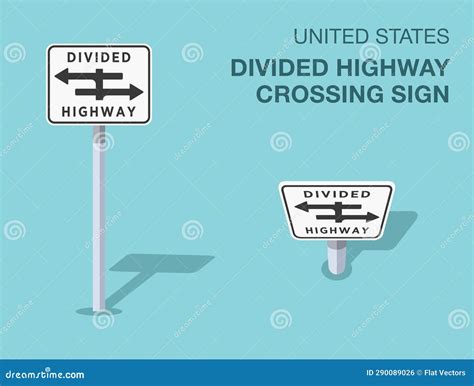 Divided Highway Begins Sign Area. Top View Of A Traffic Flow. Car ...