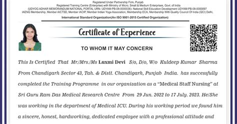 Luxmi Devi S/o, D/o, W/o Kuldeep Kumar Sharma ~ SGRD Institute of ...